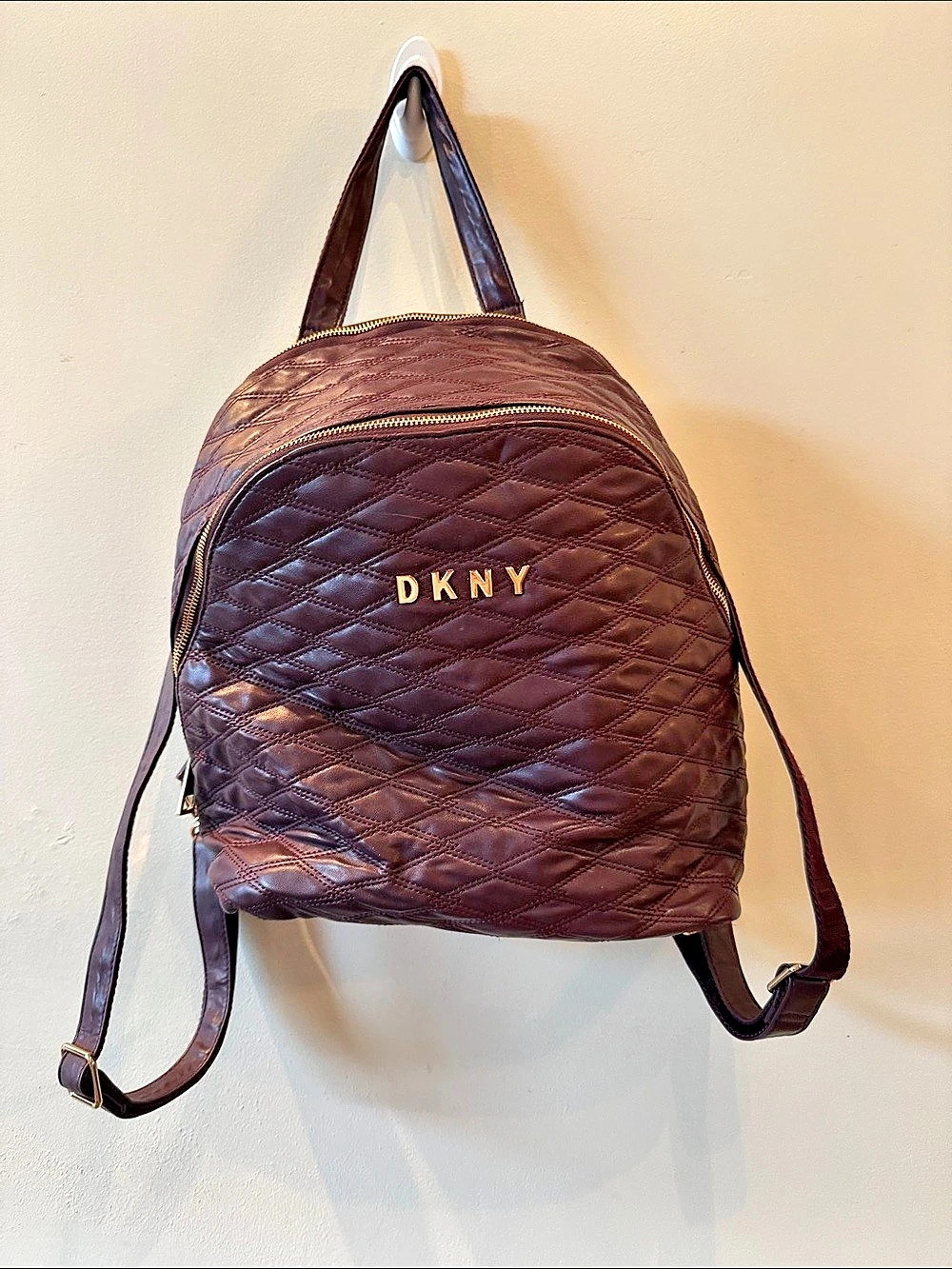 DKNY Quilted Leather Backpack Brown